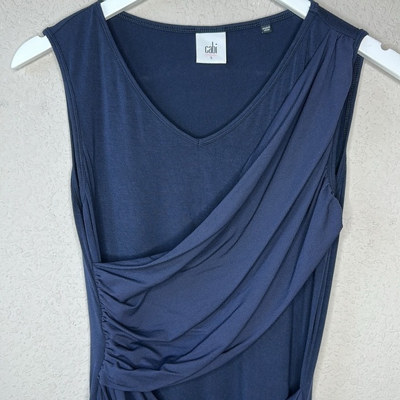 Cabi 5071 Navy Blue Sleeveless V Neck Double Drape Ruched Bodycon Top Size Small - Picture 3 of 8